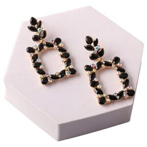 Prom Earrings Chic Black and Gold Leaf Earrings